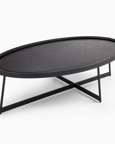 Modern Coffee Table, Oval Wood Coffee Tables Center Table with Metal Leg for Living Room, 47 Inch Table Accent Furniture (Oval Coffee Table, Black)