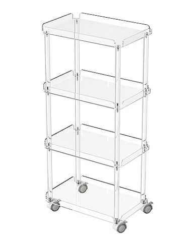 AQUIVER Acrylic Slim Storage Cart - 4 Tiers Narrow Rolling Cart - Utility Cart for Kitchen, Bathroom, Living Room, Laundry - 15.6 '' L x 10.2 '' W x 33.9 '' H