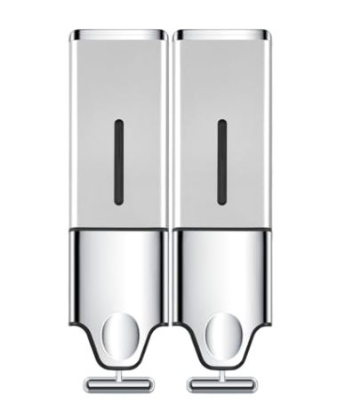 EHORIA 2-in-1 Quadrate Dispensers for The Shower,Shower soap Dispenser,Conditioner Dispenser, Shampoo Dispenser,No Drilled Wall Mounted Distributor,Hotel,Bathroom,Home (Double, Silvery)