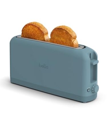 bella 2 Slice Slim Toaster, Fits-anywhere™ Kitchenware, 6 Setting Shade Control with Reheat & Cancel Buttons, Fits sourdough, 10” Long Slot, Anti Jam & Auto Shutoff, 900 Watt, Surf