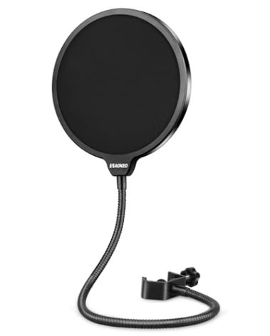 Aokeo Professional Microphone Pop Filter Mask Shield For Blue Yeti and Any Other Microphone, Mic Dual Layered Wind Pop Screen With A Flexible 360° Gooseneck Clip Stabilizing Arm