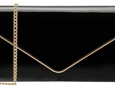 Dexmay Envelope Clutch Purse for Women Shiny Patent Leather Foldover Evening Bag Formal Handbag Black