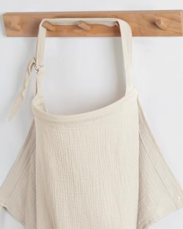 Blissful Diary Muslin Nursing Cover for Breastfeeding, Breathable Breastfeeding Cover up with Arch Neckline for Women, Nursing Apron (Cream)