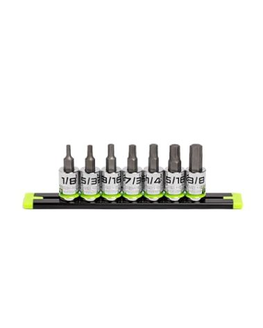 GRIPEDGE HEX Bit Socket Set | 7-PC - 3/8'' Drive Short SAE RPT Hex Driver Set | Sizes 1/8'' - 3/8'' | Made With S2 Steel | Includes Premium Aluminum Storage Rail |