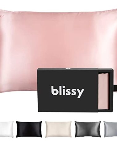 Blissy Silk Pillowcase - 100% Pure Mulberry Silk - 22 Momme 6A High-Grade Fibers - Silk Pillow Cover for Hair & Skin - Regular, Queen & King (Pink, Queen)