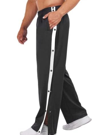 Deyeek Men's Tear Away Basketball Pants High Split Snap Button Casual Post-Surgery Sweatpants with Pockets Black