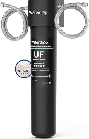 Waterdrop 15UA-UF 0.01 μm Ultra Filtration Under Sink Water Filter for Baçtёria Reduction, 𝟐 𝐘𝐞𝐚𝐫𝐬, Reduces Lead, Chlorine, Bad Taste & Odor, Direct Connect to Kitchen Faucet, USA Tech