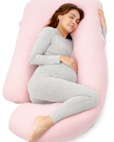 Momcozy Pregnancy Pillows for Sleeping, U Shaped Full Body Maternity Pillow for Side Sleeping - Support for Back, Legs, Belly, HIPS, 57 Inch, Pink