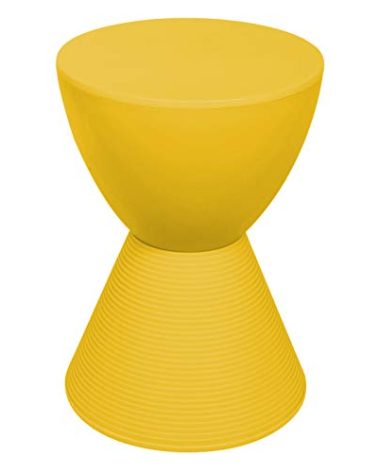 LeisureMod Modern Hourglass Yellow Side Table - ABS Shell Drum End Table with Storage for Indoor & Outdoor Use