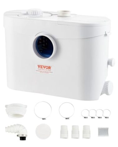 VEVOR 700W Macerator Pump, 9600 L/h Flow, 32.8 ft/10 m Head, Macerator Sewerage Sump Pump with 3 Water Inlets for Toilet, Basement, Kitchen, Sink, Shower, Bathtub Waste Water Disposal Upflush Machine