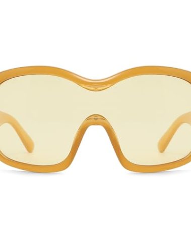 Oversized Trendy Wrap Around Sunglasses for Women Men - Cool Concert Yellow shades 2000s Retro Round Big Shield Glasses