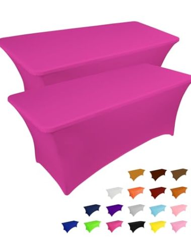 IVAPUPU 2 Pack 6FT Table Cloth for Rectangular Fitted Events Stretch Fuchsia Table Covers Washable Cover Spandex Tablecloth Protector for Party, Wedding, Cocktail, Banquet, Festival