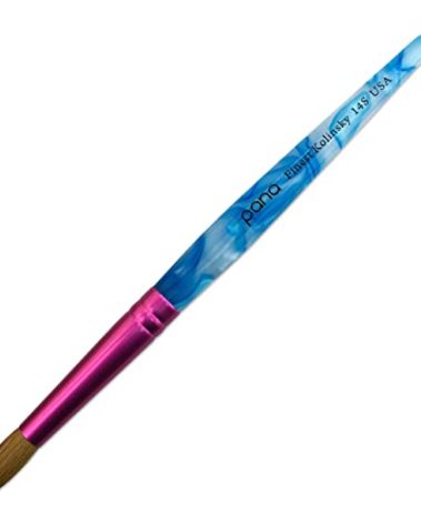 PANA Pure Kolinsky Hair Acrylic Nail Brush - Round Shape Pink Ferrule with White Swirl Blue Handle (Size 10)