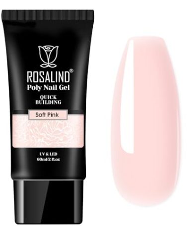 ROSALIND Pink Poly Nail Gel, 2 oz Soft Pink Poly Extension Gel for Nail Natural Builder Nail Gel, Light Pink Poly Extension Nail Decoration Long-Lasting Poly Enhancement Gel