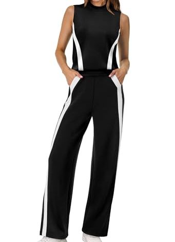 XIEERDUO Two Piece Sets for Women Summer Outfits Women's Clothing Matching Lounge Sets Beach Vacation Essentials Travel Mock Neck Luxury Fashion Track Suits Black M
