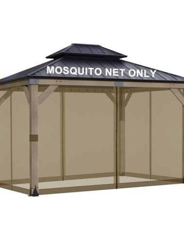 BPS 10' x 12' Gazebo Universal Mosquito Netting Screen Replacement, 4-Panel Screen Walls with Double Zippers for Outdoor Patio, Brown (Mosquito Net Only)