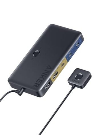 Anker USB 3.0 HDMI KVM Switch, 5 USB 3.0 Ports, Supports 4K@60Hz, Magnetic Remote Button for One-Click Switch Between Laptop and Desktop, Works with Dell, MacBook, iPad, and More (Cables Included)