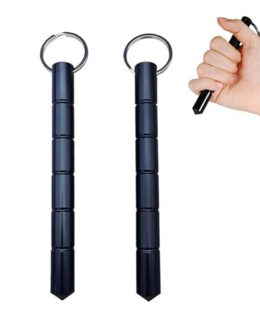 PTAHAN 2 Pcs Self Defense Keychain Set,Portable Metal 2-pack of keychain, aluminum Blunt Force (black)