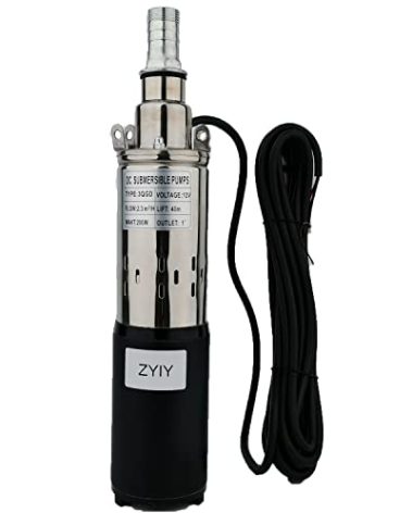 ZYIY 12V Deep Well Submersible Pump 200W DC Solar Power Deep Well Pump 3" Stainless Steel Submersible Well Pump 1"Bore Pump High Lift 131ft Pressure Well Water Pumps for Home,Industrial,Irrigation Use