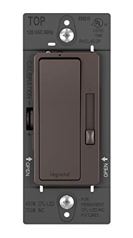 Legrand radiant RH453PDBCCV6 450W Preset Decorator Rocker Dimmer Light Switch with Locator Light for Dimmable LED and CFL Bulbs, Single Pole/3-Way, Dark Bronze (1 Count)