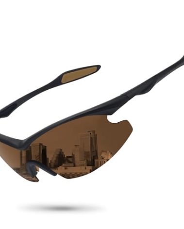 Ofwin Polarized Sports Sunglasses Men Women Fishing Hiking Cycling Wrap Around Half Frame Sun Glasses UV Protection Black Brown