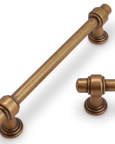 POVEFONK 10 Pack 5 inch(128mm) Antique Brass Kitchen Cabinet Handles Cabinet Pulls Vintage Drawer Pulls Aged Gold Bronze Hardware Kitchen Handles