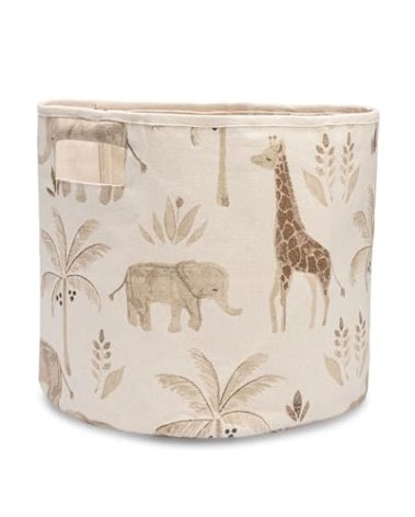 Crane Baby Safari Animal Nursery Storage Basket, Collapsible Fabric Toy Bin, Jungle Themed Organizer for Playroom, Gender Neutral Decor Safari Animal 13 x 12 Inches