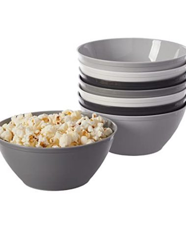 US Acrylic Unbreakable 28 oz. Plastic Stackable Cereal Bowls for Snacks & Ice Cream in Grey Colors (Set of 8) 6-inch Reusable, BPA-Free, Made in the USA, Dishwasher Safe Dinnerware