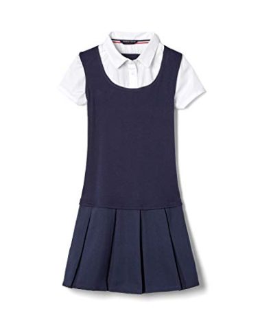 French Toast Little Girls' 2-Fer Pleated Dress, Navy, 4