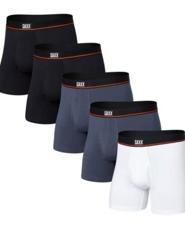 SAXX Underwear Co. Men's Underwear with Pouch Non-Stop Stretch Cotton Boxer Brief Fly 5Pk, Black/Deep Navy/White, Medium
