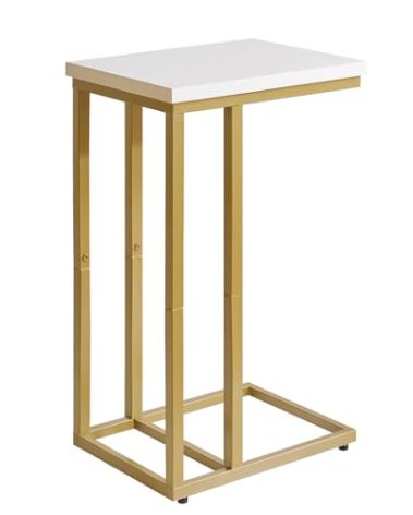 Aibiju Small Side Tables C Shaped, End Table, Small Table Stand for Living Room Bedroom, Little Bedside Table 16x12x25 inch White+Gold YD-TM051WG