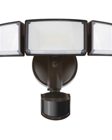 LUTEC 72W 7500LM LED Security Lights Motion Sensor Light Outdoor, 5000K Daylight, IP65 Waterproof, Dusk to Dawn, 3-Head Motion Detected Flood Light for Garage, Yard, Porch(Brown)