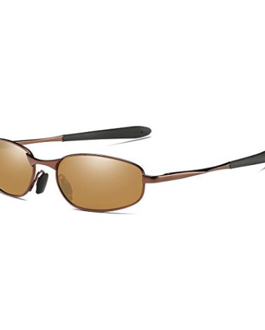 ZHILE Polarized Sunglasses Rectangular Wrap Metal Frame UV400 Protection (Brown, 53)