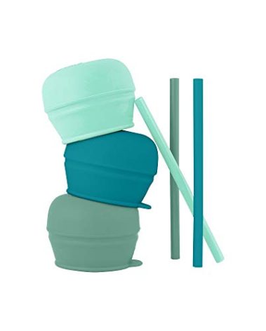 Boon Snug Silicone Sippy Cup Lids and Straws - Includes 3 Lids and 3 Straws - Convert Any Kids Cups or Toddler Cups into Straw Sippy Cups - Toddler Feeding Supplies and Travel Essentials - Green