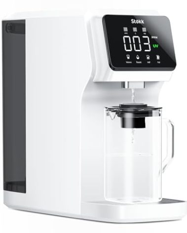 Stokk T1 UV Countertop Reverse Osmosis Water Filter, Carafe Alkaline Boost, 6-Stage RO Filtration System, Reduce TDS PFAS, Large Size (White)