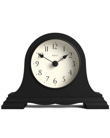 JONES CLOCKS® Speakeasy Mantel Clock | Classic Napoleon’s hat Design | Black | Contemporary Classic Style for Desk, Table, Shelf or Bedside