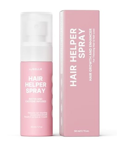 TryBello Hair Helper Spray - Growth Serum With Biotin & Castor Oil - Caffeine Infused Treatment for Thicker, Fuller Hair - Repair Thinning Naturally - Vegan, Cruelty-Free Formula