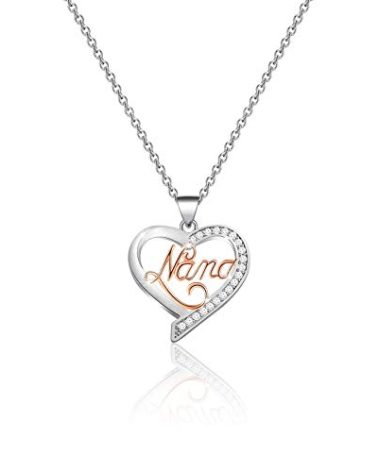 FUSTMW Nana Necklace Gifts from Grandchildren Crystal Love Heart Nana Pendant Necklace Jewelry Grandma Gift for Birthday (silver)