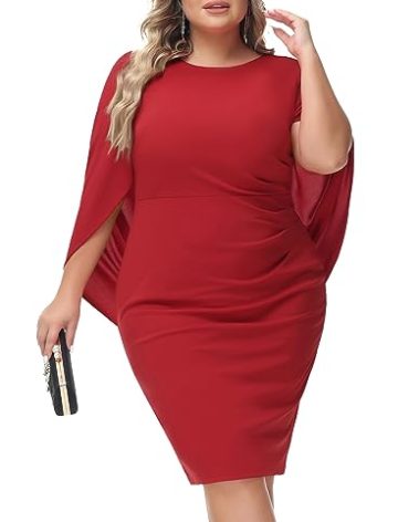 Hanna Nikole Mother of The Bride Dresses for Wedding Knee Length Cocktail Dress with Sleeves Red 16 Plus