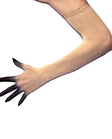 Unicorns Poop Glitter Nude Illusion Second Skin Sheer Seamless Stretch Gloves with Elastic Top Seam in Beige, Tan, Brown; Over Elbow; Women and Men (Inked Beige)