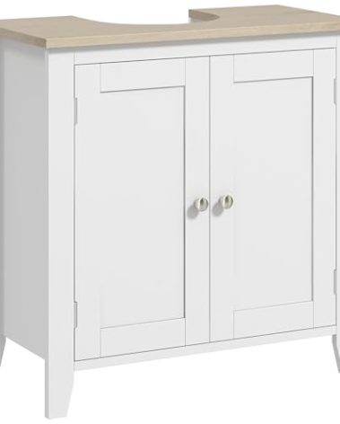 kleankin Pedestal Sink Storage Cabinet, Under Sink Cabinet with U-Shape and Adjustable Internal Shelf, White