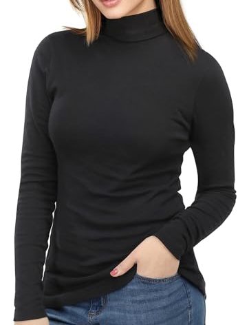 NY Threads Women's Turtleneck Long Sleeve Shirt Slim Fit Thermal Base Layer Tops 1 Pack, XX-Large, Black