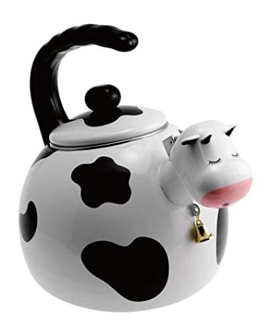 UPware Cow Enamel on Steel Whistling Tea Kettle, Cute Animal Teakettle, 2.3 Quart
