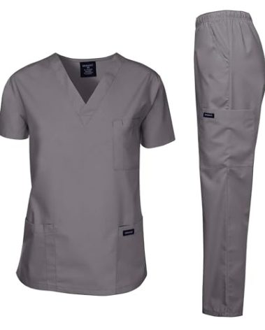 Dagacci Medical Uniform Womens and Mens Scrubs Set Medical Scrubs Shirt Top and Pant, Pewter Gray, Medium, Short Sleeve