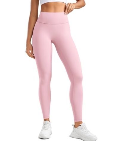 INGIA Womens High Waisted No Front Seam Lounge Yoga Legging 25" Workout Tummy Control Gym Yoga Pants Milk Pink Small