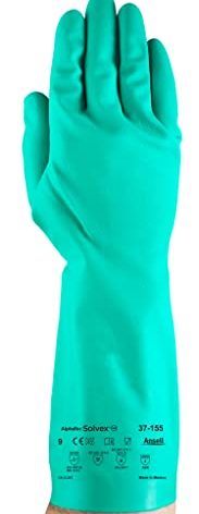Alphatec Solvex 37-155 Nitrile Industrial Unflocked Chemical-Resistant Gloves for Food, Mechanics, Utilities - Med, Green (12 Pairs)