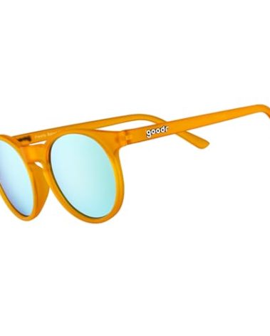 goodr Freshly Baked Man Buns Polarized Round Sunglasses for Men & Women, Small Sized (Circle G), Dark Yellow Translucent Frames with Blue Mirrored Reflective Lens, UV400 Protection, No Slip, No Bounce