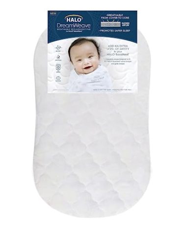 HALO DreamWeave Breathable Mesh BassiNest Pad – 100% Washable Cover and Core – Hypoallergenic, Non-Toxic Materials