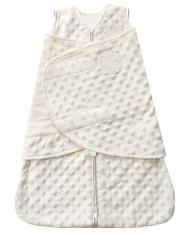 HALO Sleepsack Swaddle, 3-Way Adjustable Swaddle Blanket, TOG 3.0, Velboa Plush Dots, Cream, Newborn, 0-3 Months