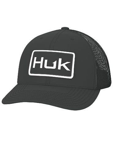 HUK Youth Trucker, Anti-Glare Snapback Fishing Hat for Kids, Logo-Black, One Size